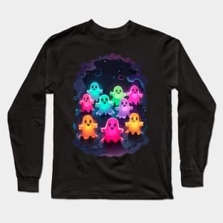 Colorful Funny Ghost Collage Design Long Sleeve T-Shirt